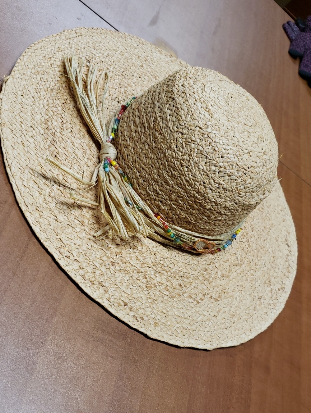 Capelli of New York Natural Straw Sun Hat with Multicolor Beaded Band